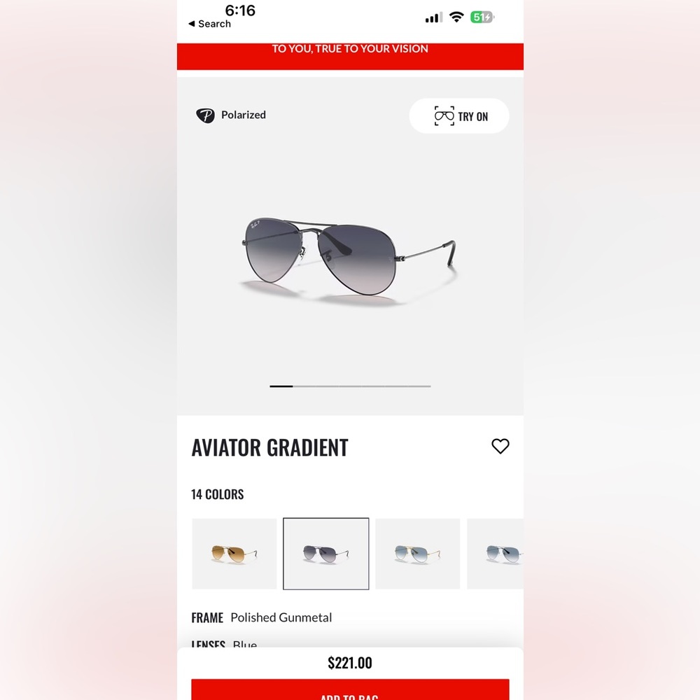 Ray-ban large gunmetal aviator sunglasses
